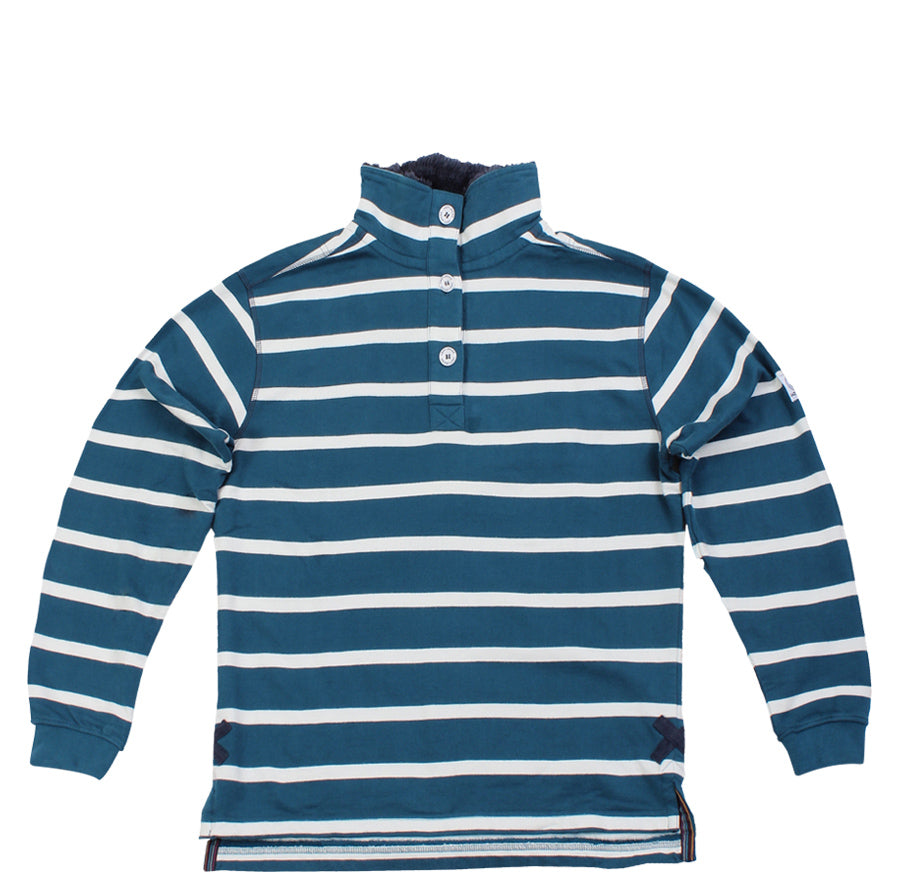 Lazy Jacks Ladies Supersoft Stripe Sweatshirt with Fleece Lined Collar - Petrol