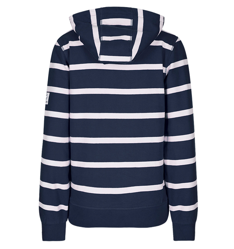 Lazy Jacks Ladies Hooded Full Zip Stripe Sweatshirt - Marine