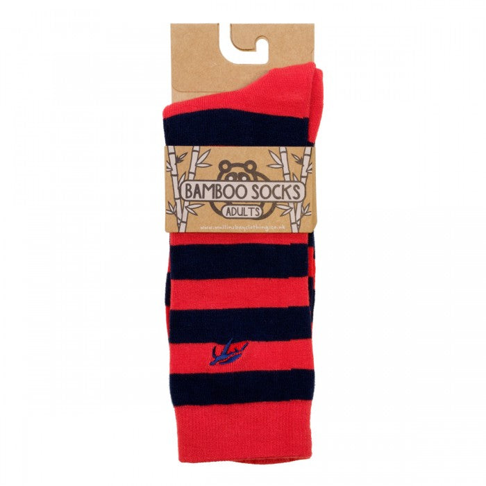 Mullins Bay Adults Bamboo Socks - Navy / Red Stripe