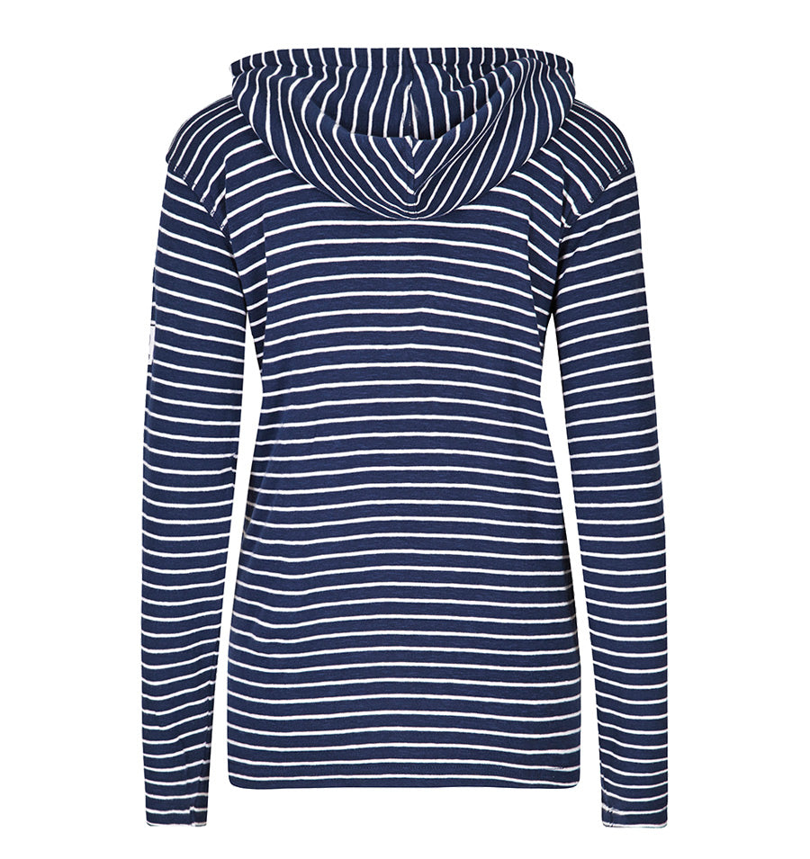 Lazy Jacks Ladies lightweight Hooded Stripe Top - Marine