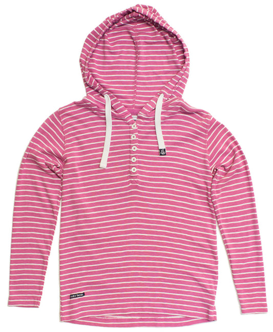Lazy Jacks Ladies lightweight Hooded Stripe Top - Fuschia
