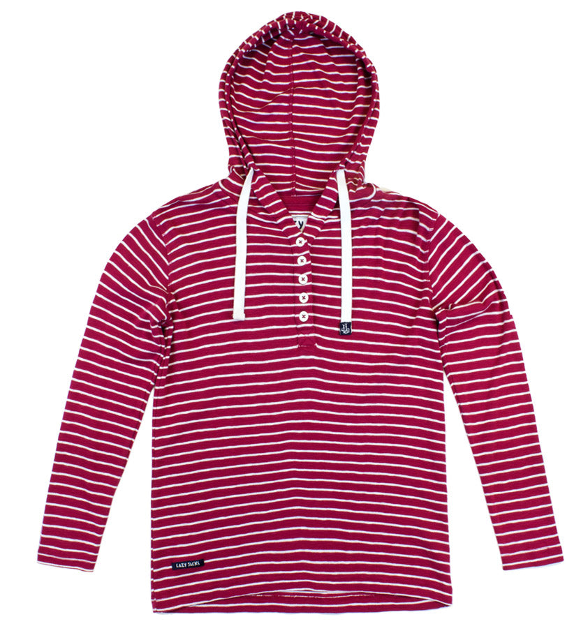 Lazy Jacks Ladies lightweight Hooded Stripe Top - Cerise