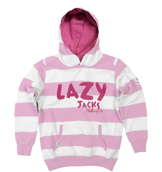 Lazy Jacks Childrens Hooded Printed Stripe Swearshirt - Pink
