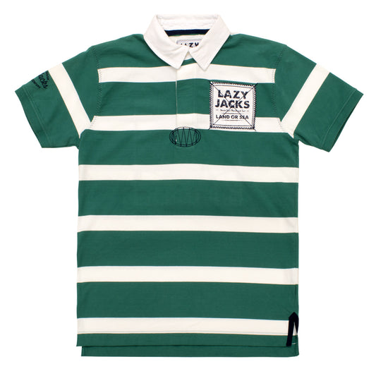 Lazy Jacks Mens Short Sleeve Stripe Rugby Shirt - Atlantic