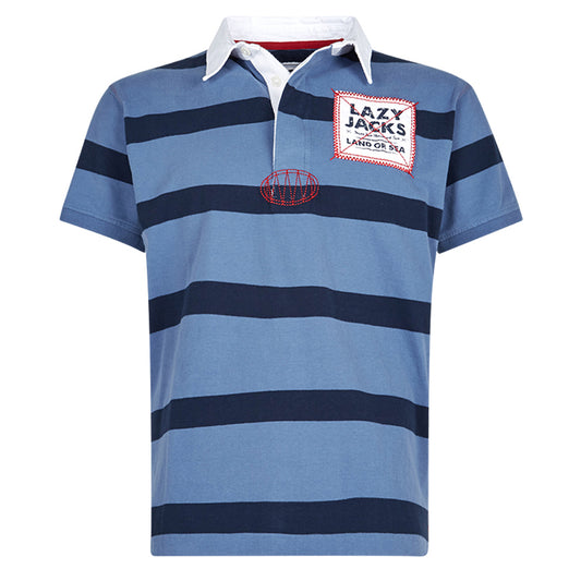 Lazy Jacks Mens Short Sleeve Stripe Rugby Shirt - Lagoon