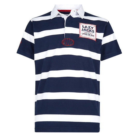 Lazy Jacks Mens Short Sleeve Stripe Rugby Shirt - Marine