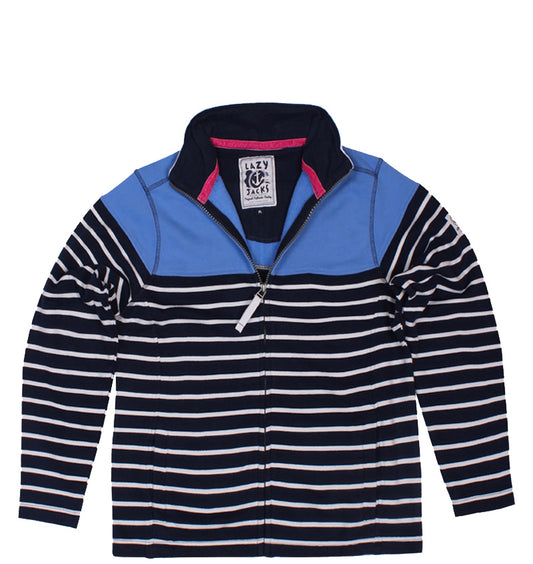 Lazy Jacks Ladies Supersoft Full Zip Stripe Sweatshirt  - Denim