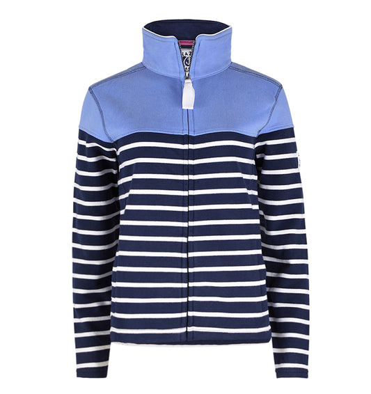 Lazy Jacks Ladies Supersoft Full Zip Stripe Sweatshirt  - Bluebell