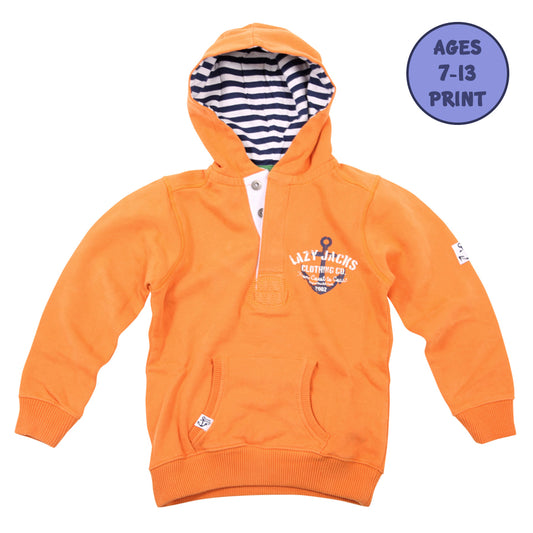 Lazy Jacks Childrens Button Neck Hooded Sweatshirt - Orange