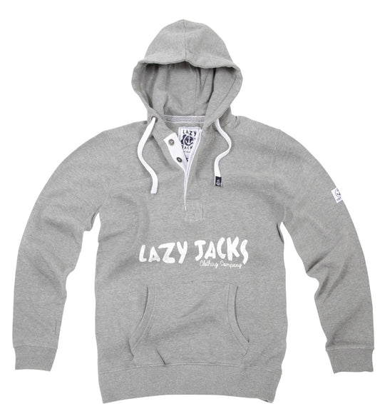 Lazy Jacks Unisex Hooded Button Neck Printed Sweatshirt - Grey Marl