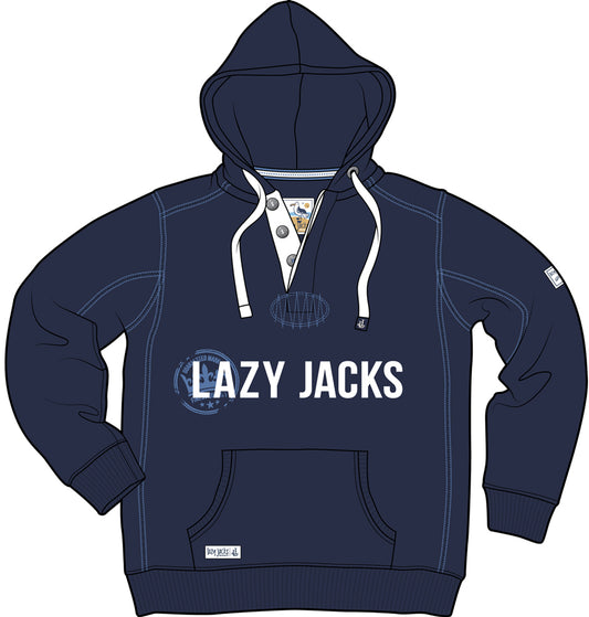 Lazy Jacks Unisex Hooded Button Neck Printed Sweatshirt - Navy