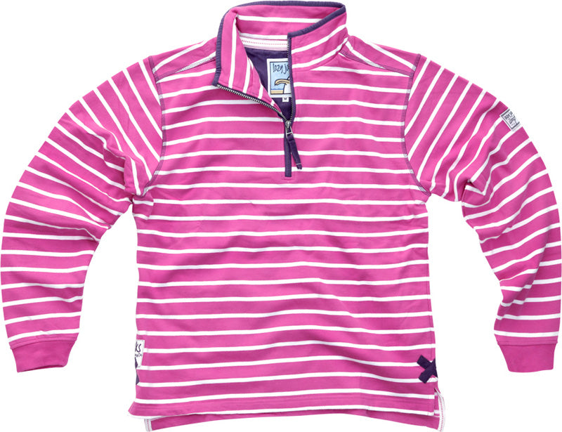 Lazy Jacks Ladies Quarter Zip Stripe Sweatshirt - Raspberry