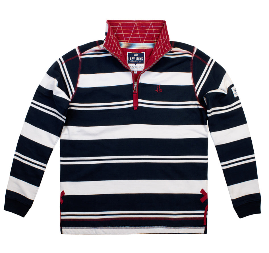 Lazy Jacks Unisex Quarter Zip Stripe Sweatshirt - Navy