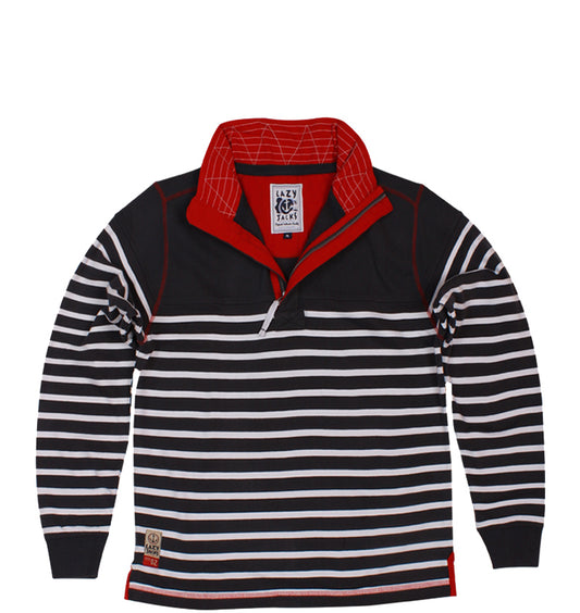 Lazy Jacks Unisex Quarter Zip Stripe Sweatshirt - Ink