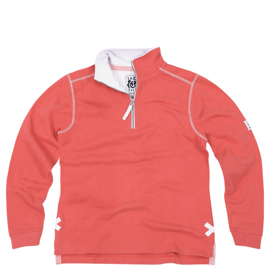 Lazy Jacks Ladies Quarter Zip Plain Sweatshirt - Coral