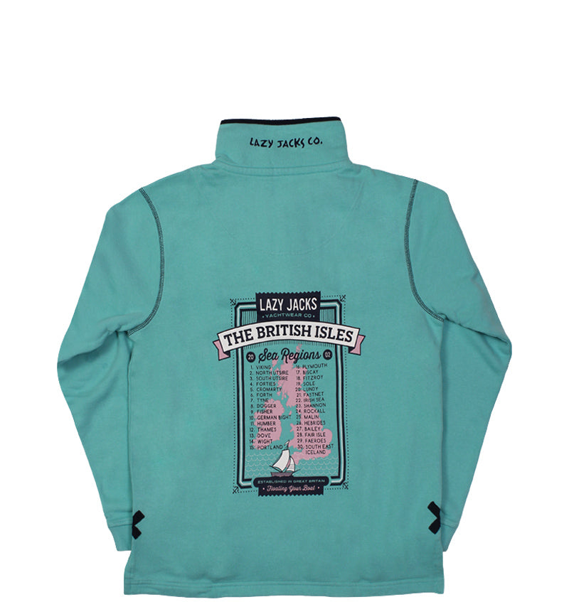 Lazy Jacks Ladies Quarter Zip Printed Sweatshirt - Sea Foam