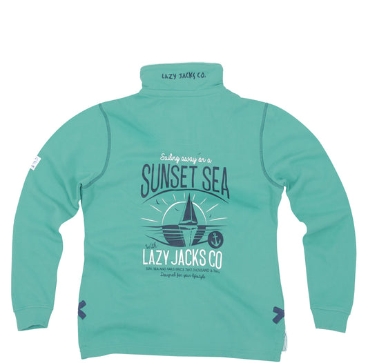 Lazy Jacks Ladies Quarter Zip Printed Sweatshirt - Sea Green