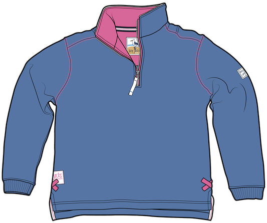 Lazy Jacks Ladies Quarter Zip Plain Sweatshirt - Denim Fuschia