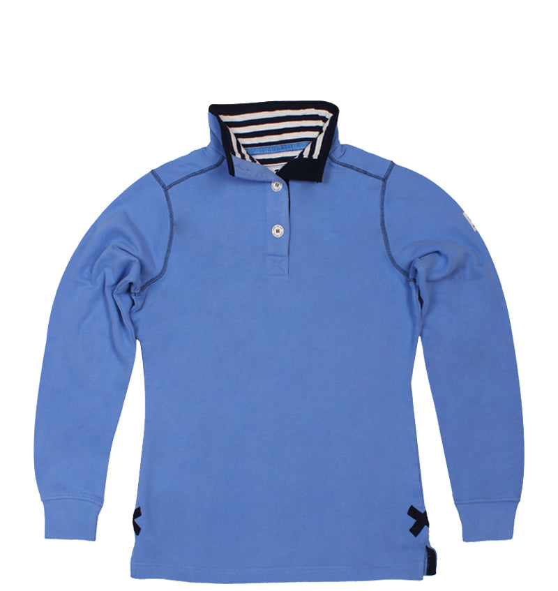 Lazy Jacks Ladies Slim Fit Button Neck Sweatshirt - Denim