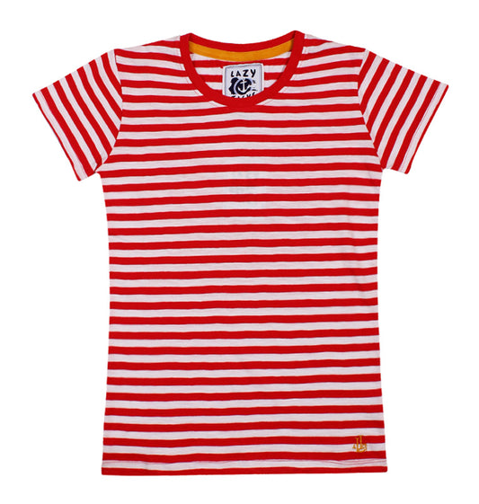 Lazy Jacks Ladies Stripe T-Shirt - Cherry