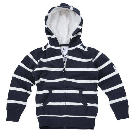 Lazy Jacks Childrens Hooded Full Zip Stripe Sweatshirt - Navy