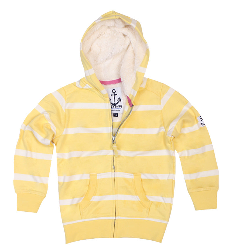 Lazy Jacks Childrens Hooded Full Zip Stripe Sweatshirt - Lemon
