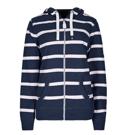 Lazy Jacks Ladies Hooded Full Zip Stripe Sweatshirt - Marine