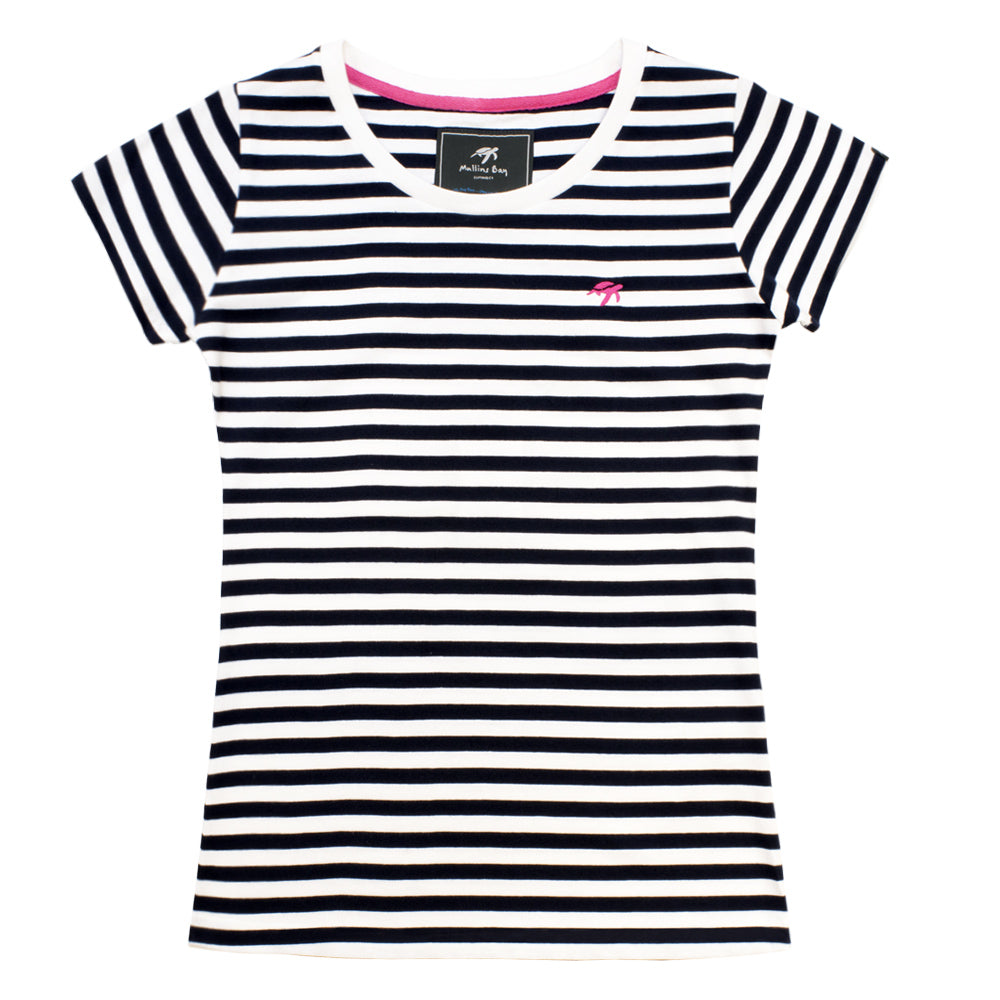 Ladies Short Sleeved Striped  T-Shirt - Navy Stripe