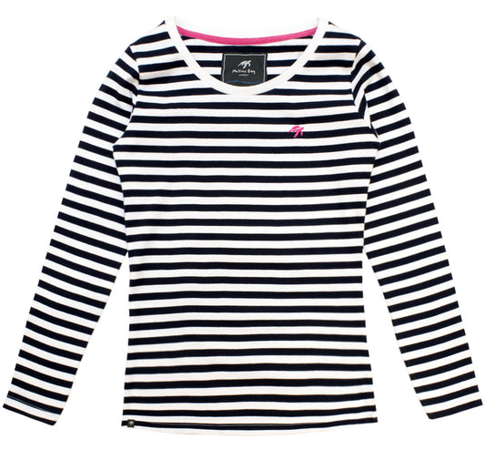 Ladies Long Sleeved Stripe T-Shirt - Navy Stripe
